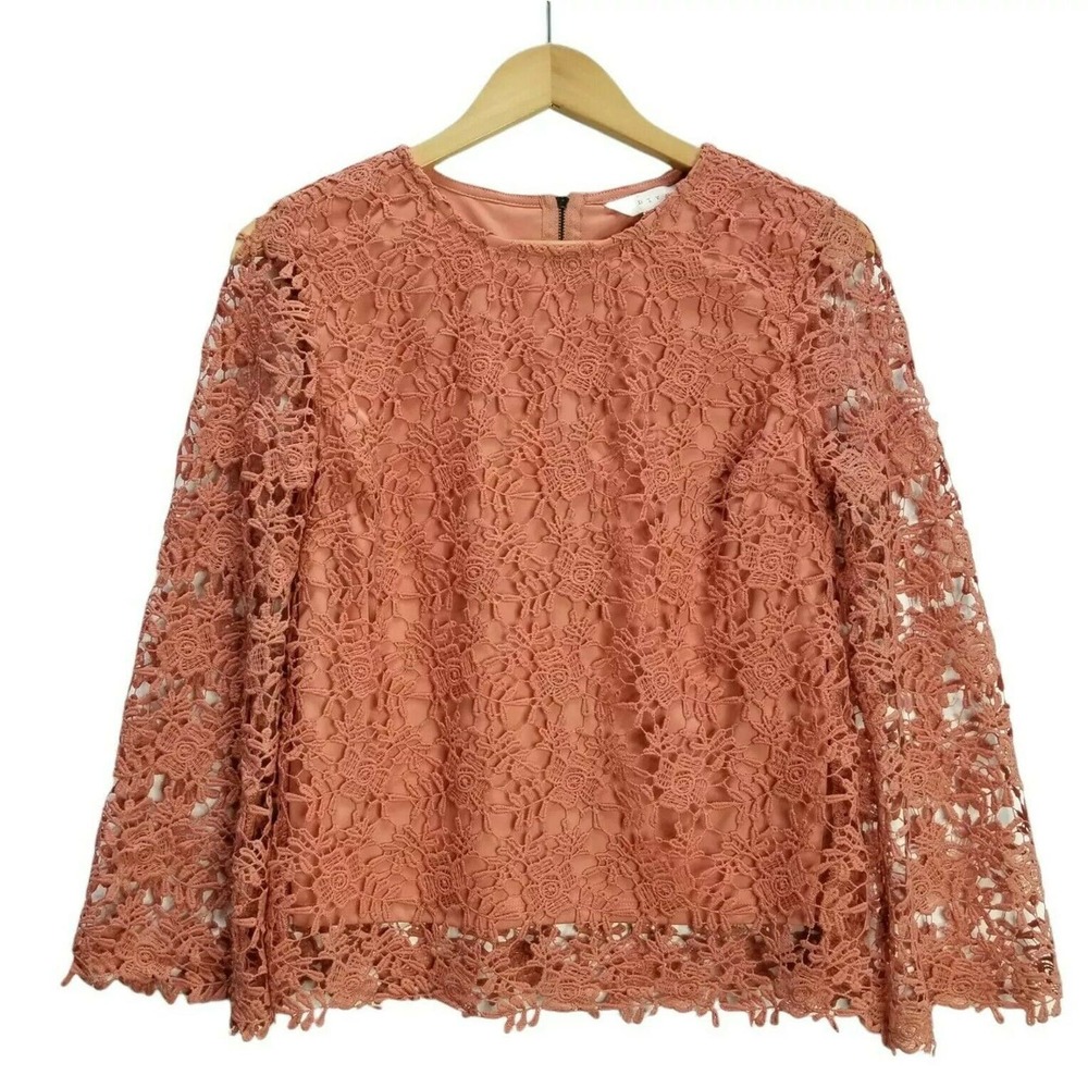 ADIVA NEW Romantic Crochet Lace Blouse Top Lined Orange Women's Size Small